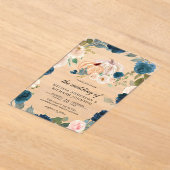Navy Blue and Peach Floral Pumpkin Wedding Acryl Uitnodigingen (Laagn)