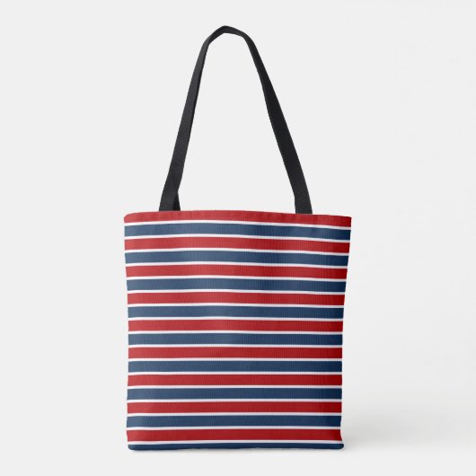 Navy Blue and Red Stripes Design Tote Bag (Achterkant)