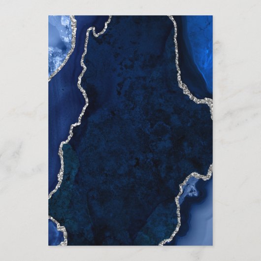Navy Blue and Silver Agate Marble Wedding Menu (Achterkant)