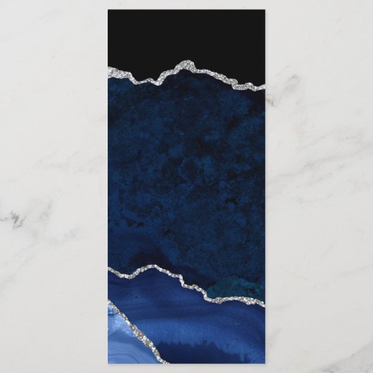 Navy Blue and Silver Agate Marble Wedding Menu (Achterkant)
