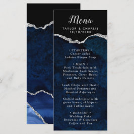Navy Blue and Silver Agate Marble Wedding Menu