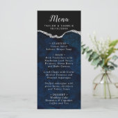 Navy Blue and Silver Agate Marble Wedding Menu (Staand voorkant)