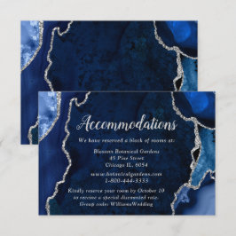 Navy Blue and Silver Agate Wedding Accommodations Informatiekaartje