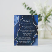 Navy Blue and Silver Agate Wedding Details Informatiekaartje (Staand voorkant)