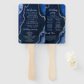 Navy Blue and Silver Agate Wedding Program Handwaaier (Voorkant en achterkant)