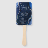 Navy Blue and Silver Agate Wedding Program Handwaaier (Voorkant)
