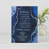 Navy Blue and Silver Agate Wedding Program Programmakaart (Staand voorkant)