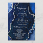 Navy Blue and Silver Agate Wedding Program Programmakaart (Voorkant)