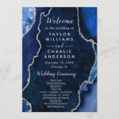 Navy Blue and Silver Agate Wedding Program Programmakaart (Voorkant)