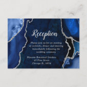 Navy Blue and Silver Agate Wedding Reception Informatiekaartje (Voorkant)