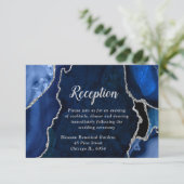 Navy Blue and Silver Agate Wedding Reception Informatiekaartje (Staand voorkant)