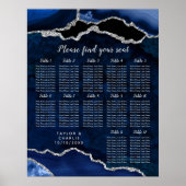 Navy Blue and Silver Agate Wedding Seating Chart Poster (Voorkant)