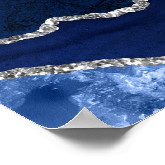 Navy Blue and Silver Agate Wedding Seating Chart Poster (Hoek)