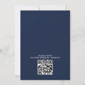 Navy Blue and Silver Floral QR Code Wedding Kaart (Achterkant)