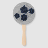 Navy Blue and Silver Glitter Leaves Wedding Handwaaier (Achterkant)