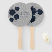 Navy Blue and Silver Glitter Leaves Wedding Handwaaier (Voorkant en achterkant)