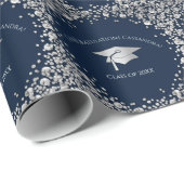 Navy Blue and Silver Graduation Cadeaupapier (Rol Hoek)