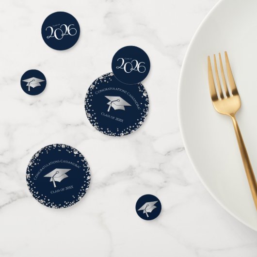 Navy Blue and Silver Graduation Confetti (Groep)