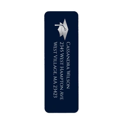 Navy Blue and Silver Graduation Etiket (Voorkant)