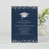 Navy Blue and Silver Graduation Kaart (Staand voorkant)