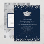 Navy Blue and Silver Graduation Kaart (Voorkant / Achterkant)
