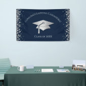 Navy Blue and Silver Graduation Spandoek (Beurs)