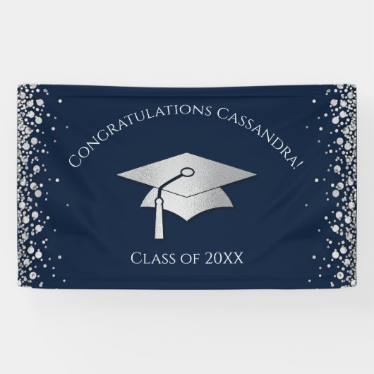 Navy Blue and Silver Graduation Spandoek (Horizontaal)