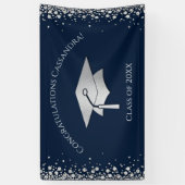 Navy Blue and Silver Graduation Spandoek (Verticaal)
