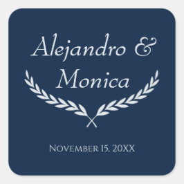 Navy Blue and Silver Square Wedding Envelope Seal Vierkante Sticker