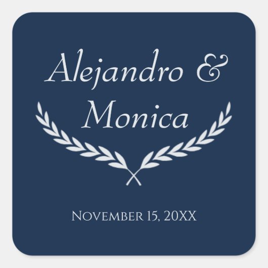 Navy Blue and Silver Square Wedding Envelope Seal Vierkante Sticker (Voorkant)