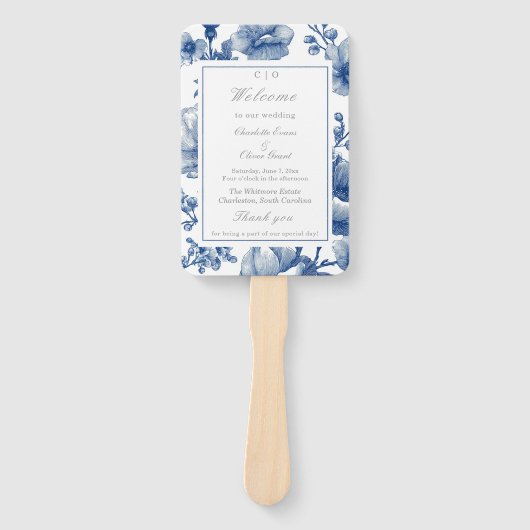 Navy Blue And Silver Wedding Program Handwaaier (Voorkant)