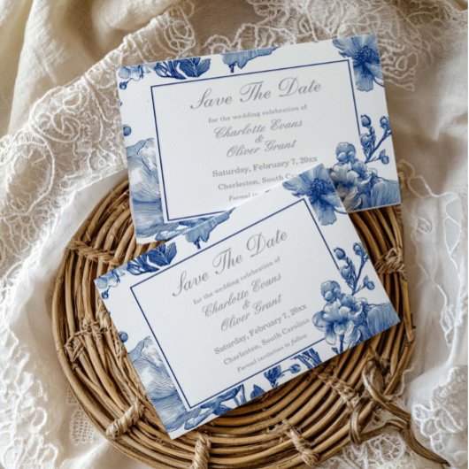 Navy Blue And Silver Wedding Save The Date Card