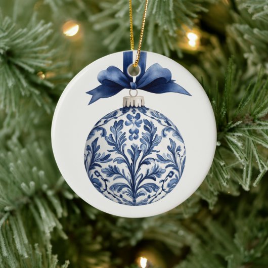 Navy Blue and White Chinoiserie Christmas Ornament (Boom)