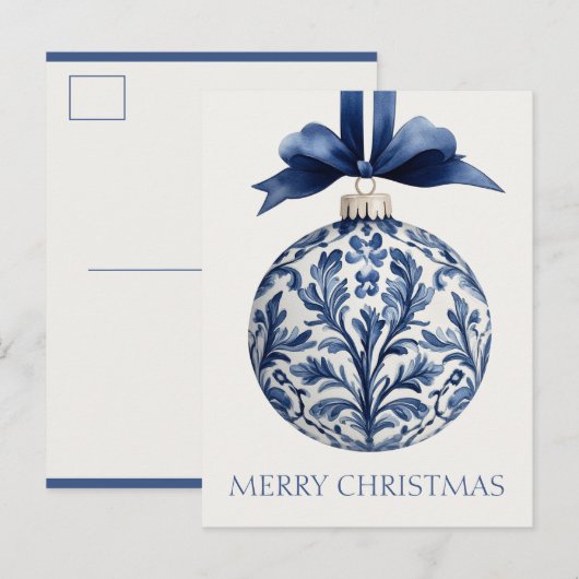 Navy Blue and White Chinoiserie Christmas Ornament Briefkaart (Voorkant / Achterkant)
