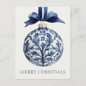 Navy Blue and White Chinoiserie Christmas Ornament Briefkaart (Voorkant)