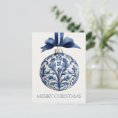 Navy Blue and White Chinoiserie Christmas Ornament Briefkaart (Staand voorkant)