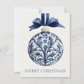 Navy Blue and White Chinoiserie Christmas Ornament Notitiekaartje (Voorkant)