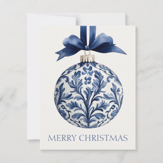 Navy Blue and White Chinoiserie Christmas Ornament Notitiekaartje (Voorkant)