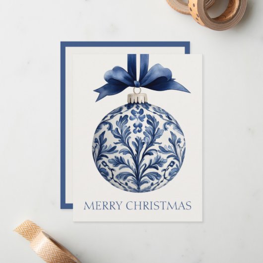 Navy Blue and White Chinoiserie Christmas Ornament Notitiekaartje (Voorkant / Achterkant in situ)