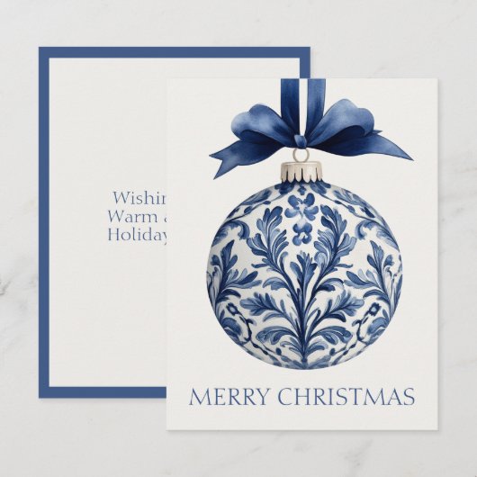 Navy Blue and White Chinoiserie Christmas Ornament Notitiekaartje (Voorkant / Achterkant)