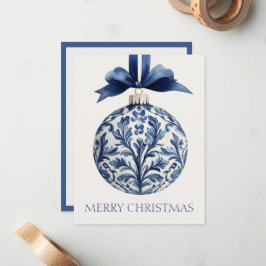 Navy Blue and White Chinoiserie Christmas Ornament Notitiekaartje