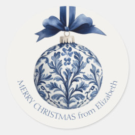 Navy Blue and White Chinoiserie Christmas Ornament Ronde Sticker