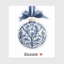 Navy Blue and White Chinoiserie Christmas Ornament Sticker