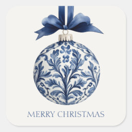 Navy Blue and White Chinoiserie Christmas Ornament Vierkante Sticker