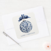 Navy Blue and White Chinoiserie Christmas Ornament Vierkante Sticker (Envelop)