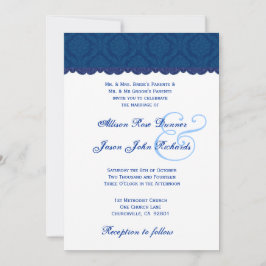Navy Blue and White Damask Wedding V001 Kaart