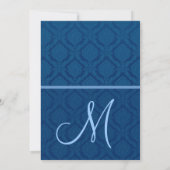 Navy Blue and White Damask Wedding V001 Kaart (Achterkant)