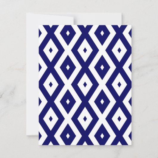 Navy blue and white diamond pattern RSVP kaartje (Voorkant)