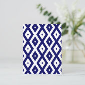 Navy blue and white diamond pattern RSVP kaartje (Staand voorkant)