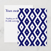 Navy blue and white diamond pattern RSVP kaartje (Voorkant / Achterkant)